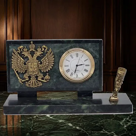 Часы универсальные «Российский герб» на змеевике — необычный подарок