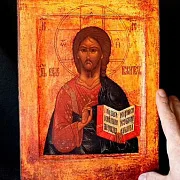 Икона "Христос Пантократор" дерево, ручная работа — необычный подарок — фотография 2