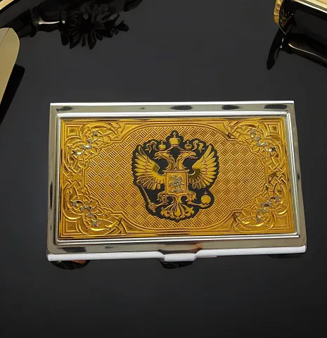Подарочная визитница «Герб России» с орнаментом. Златоуст