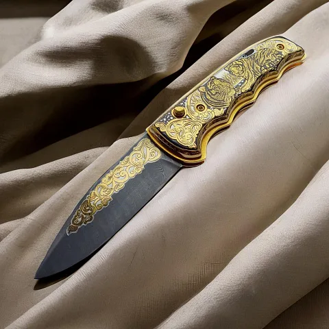 Дамасский складной нож «Два тигра» — красивый подарок