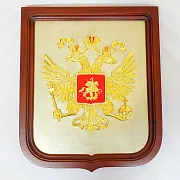 Плакетка «Герб России» из латуни и дерева — необычный подарок — фотография 2