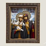 Икона резная из дерева Святые Петр и Феврония в подарок — фотография 1